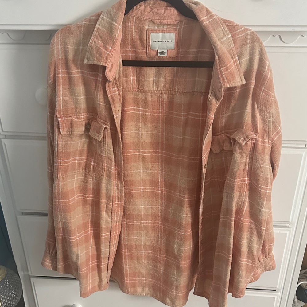 American Eagle Outfitters Plaid Sweater - Peach and Cream